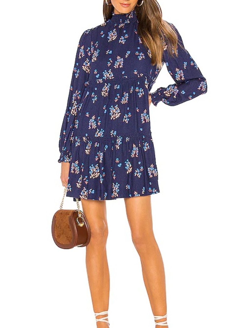 Free People Anthropologie Navy Floral High-Neck Mini Dress size XS